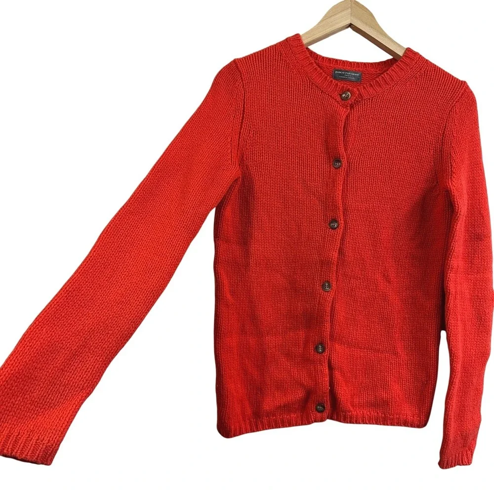 Paco Rabanne Paris French Poppy Red Knit Button Cardigan Sweater Women's‎ Small